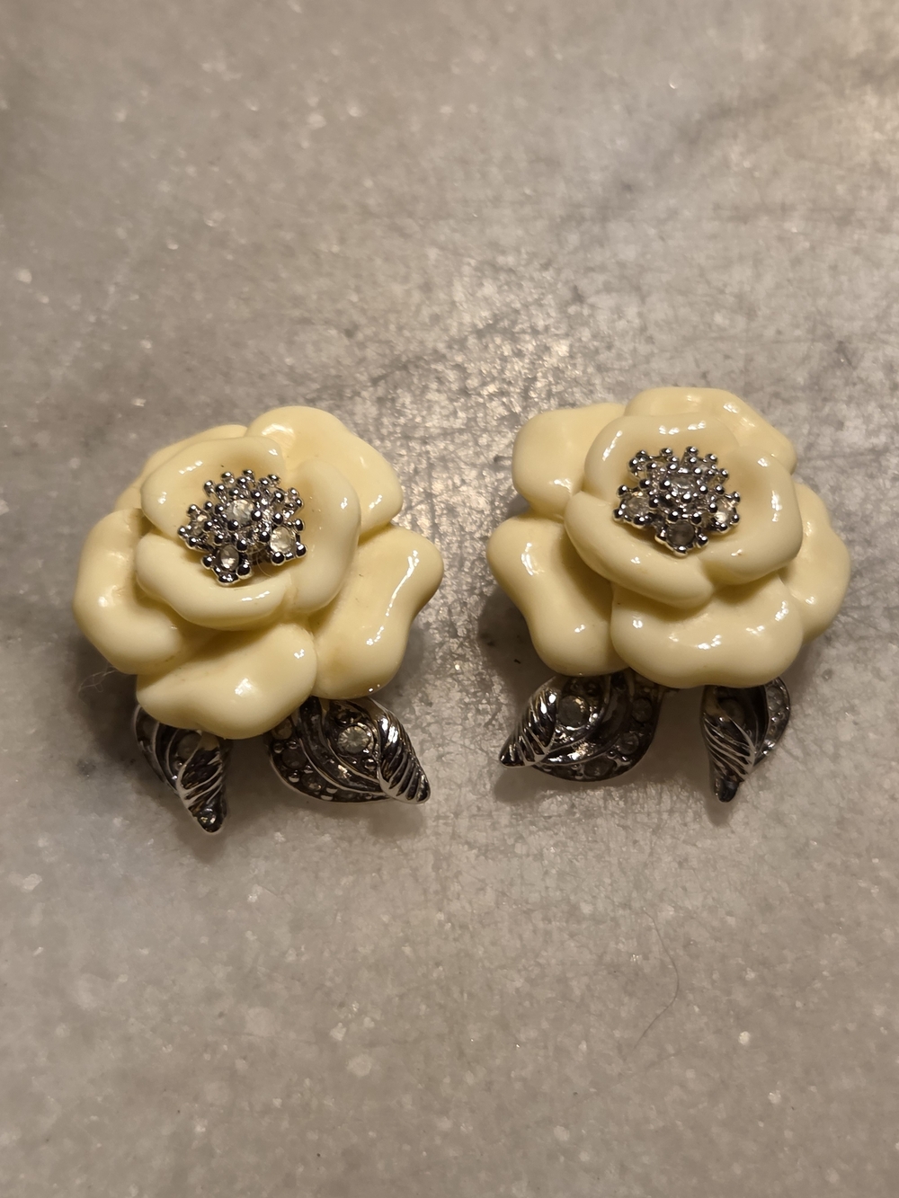 Vintage Signed Nolan Miller Camellia Rose Earrings FOR REPAIR OR PARTS